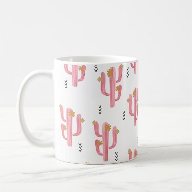 Mug Seamless watercolor flowering cactus pattern. Vint (Gauche)