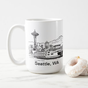 Mug Seattle Ferry & Skyline Washington State Line Art