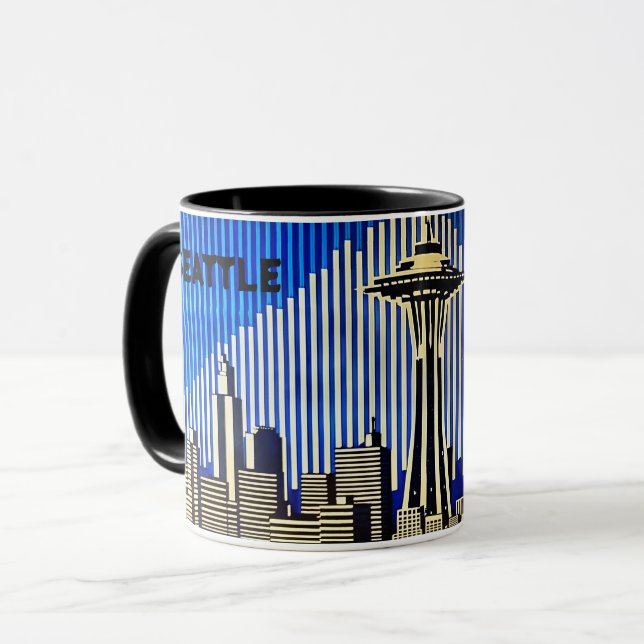 Mug Seattle Skyline dans le style d'illusion optique B (Devant gauche)