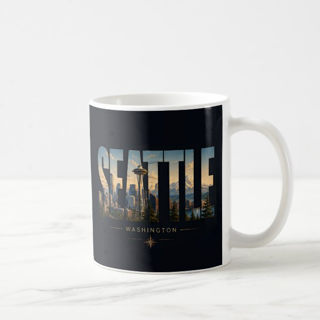 Mug Seattle Washington Space Needle Montagne Skyline (Droite)