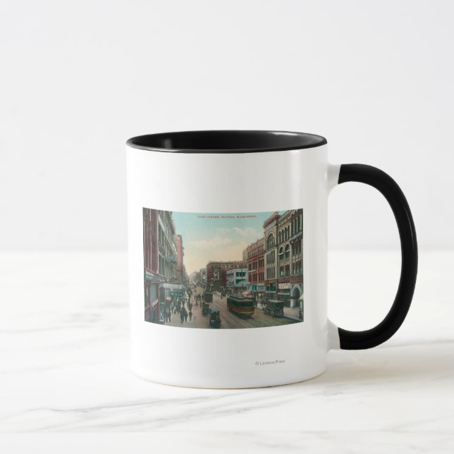 Mug Seattle, Washington Vue aérienne de la première av (Droite)