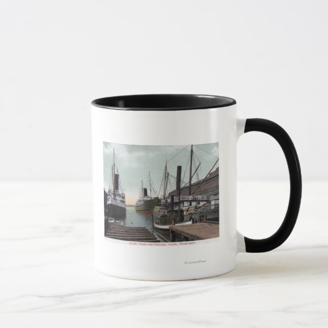 Mug Seattle, WashingtonVue du quai et des navires (Droite)