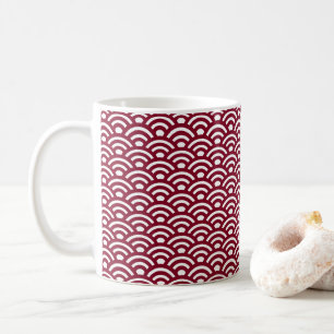 Mug Seigaiha, Vagues, Japonais, Bourgogne et Blanc