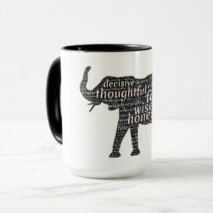 Mug Sel noir et blanc, éléphant, beaucoup de messages