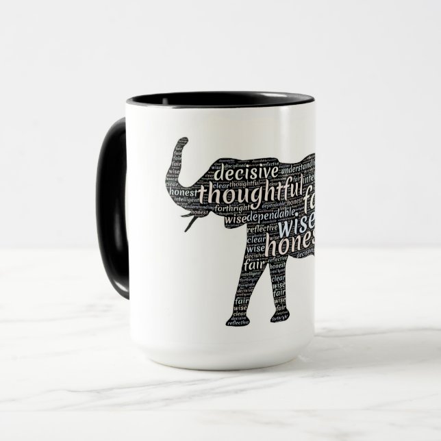 Mug Sel noir et blanc, éléphant, beaucoup de messages (Devant gauche)