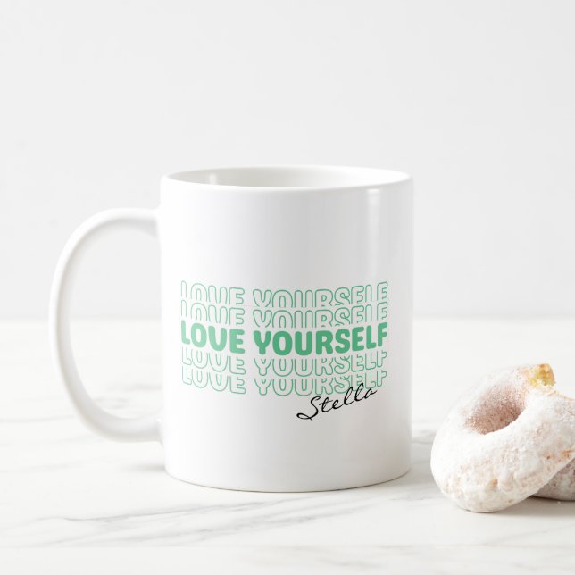 Mug Self Love Mint Wavy Retro Custom Name Text (Avec donut)