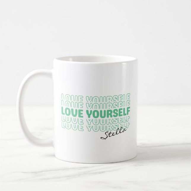 Mug Self Love Mint Wavy Retro Custom Name Text (Gauche)
