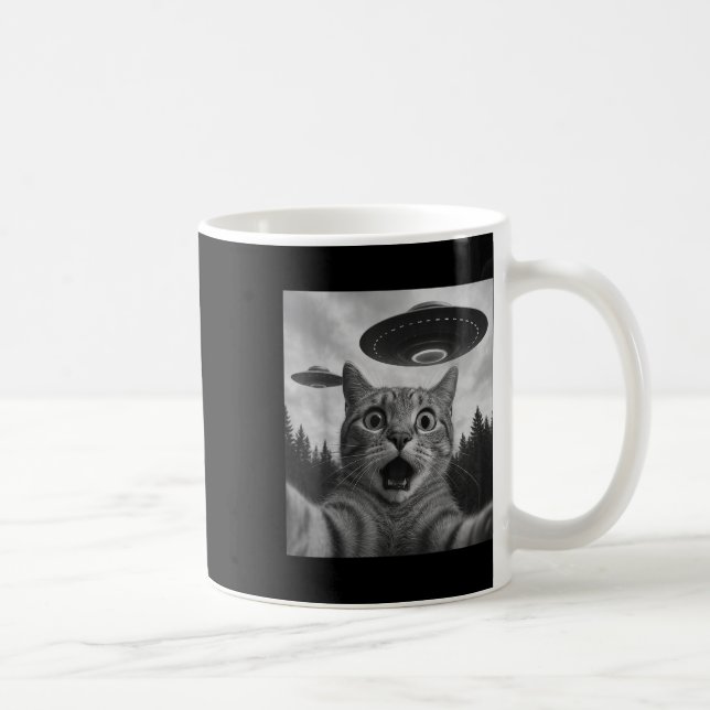 Mug Selfie De Chat Drôle Avec Ufos (Droite)