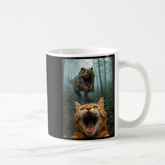 Mug Selfie de chat orange avec T-Rex dinosaure drôle h (Droite)