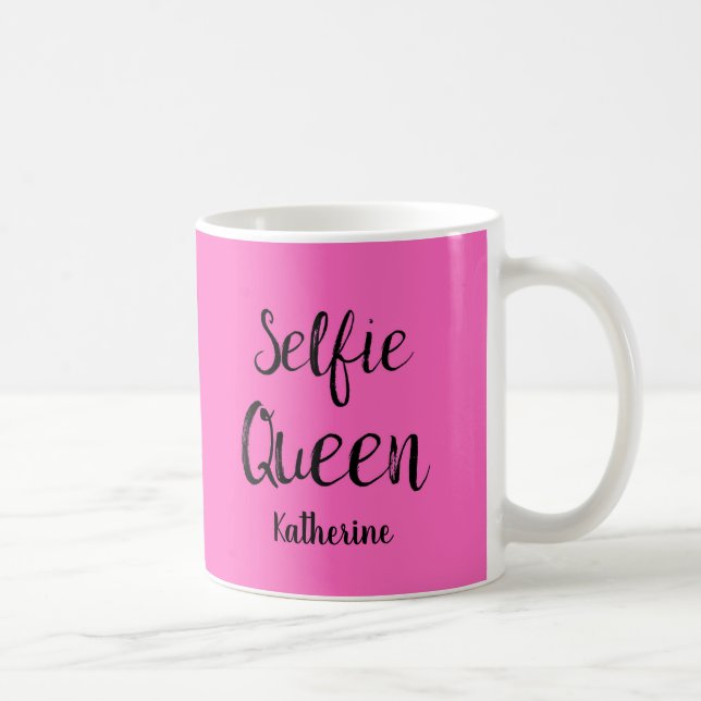 Mug Selfie Nom Reine Personnalisé Fuchsia Hot rose (Droite)