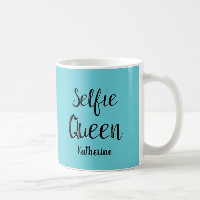 Mug Selfie Nom Reine Personnalisé Turquoise Turquoise  (Droite)