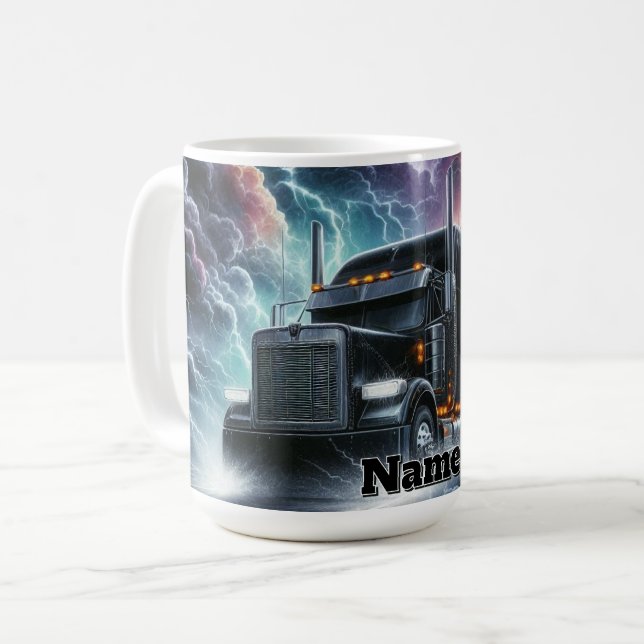 Mug Semi Camion dans une tempête de foudre vibrante (Devant gauche)