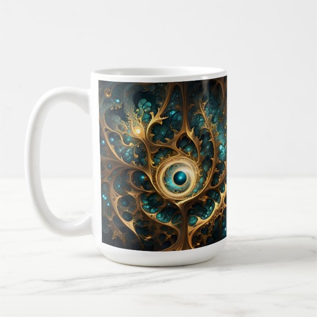 Mug Sens De La Vue Turquoise Et Or Fractée Art Abstrai (Gauche)