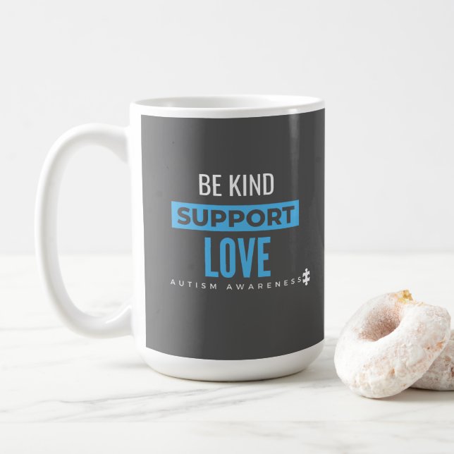 Mug sensibilisation sur l'autisme.be kind.support.love (Avec donut)