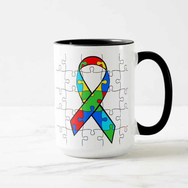Mug Sensibilisation sur l'autisme Ruban Coeur Puzzle P (Droite)