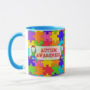 Mug Sensibilisation sur l'autisme Ruban Puzzle Pièces 
