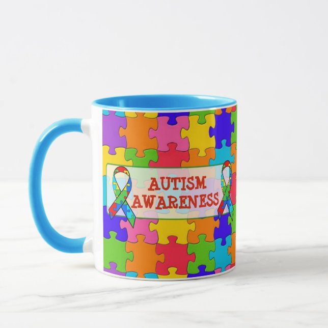 Mug Sensibilisation sur l'autisme Ruban Puzzle Pièces  (Gauche)