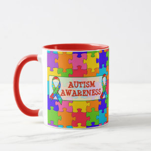Mug Sensibilisation sur l'autisme Ruban Puzzle Pièces