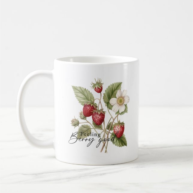 Mug Sentiment Berry Bon Floral Red Strawberry Monogram (Gauche)