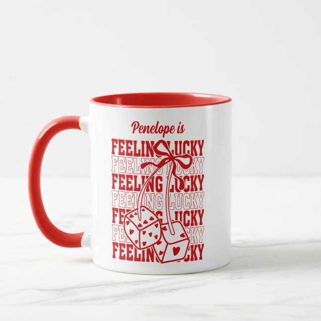 Mug Sentiment personnalisé Lucky Dice Cherry Red Bow M (Gauche)