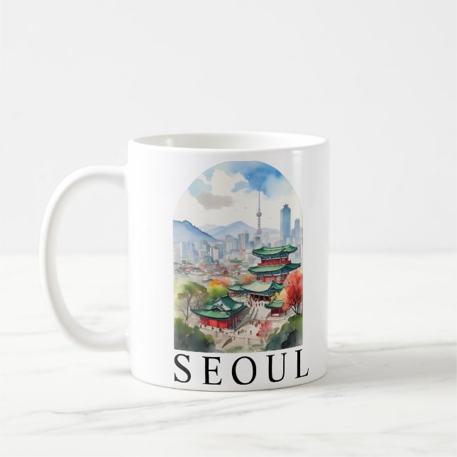 Mug Séoul, Corée du Sud Aquarelle Voyage Art (Gauche)
