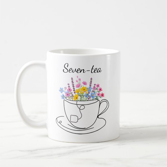 Mug Sept-Thé 70e Anniversaire Amusant Floral Fantaisis (Gauche)