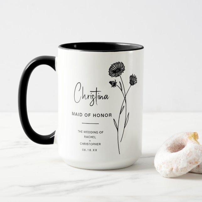 Mug Septembre Maid of Honor | Fleur de naissance de l' (Avec donut)