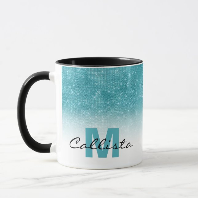 Mug Séquin de Parties scintillant bleu d'eau glamour O (Gauche)