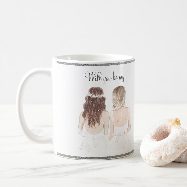 Mug Seras-tu ma demoiselle d'honneur ? Écriture à l'aq (Avec donut)