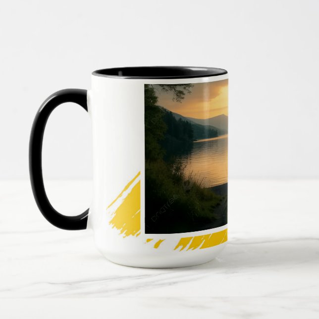Mug Serene Lake Sunset Chill Out Modern Brushstrok (Gauche)