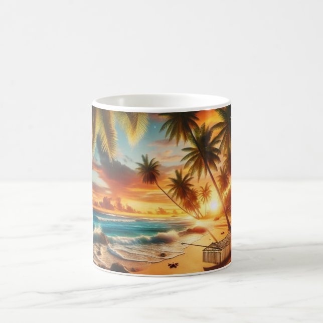 Mug Serene Tropical Sunset Beach Peinture (Centre)