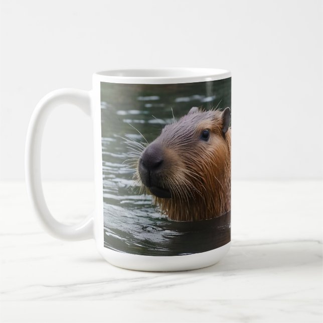 Mug "Sérénité de la rivière : Capybaras nage dans le f (Gauche)