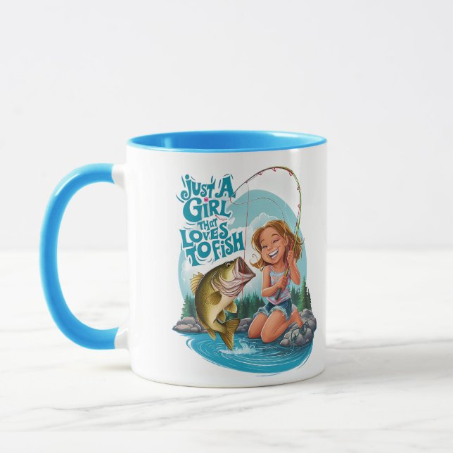 Mug Serenitys Catch : Une fille pêche sur un rocher (Gauche)