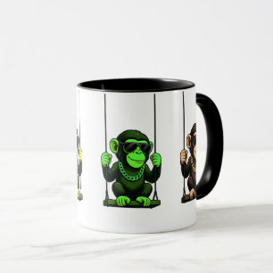 Mug série de singes cartoon sur balançoires.