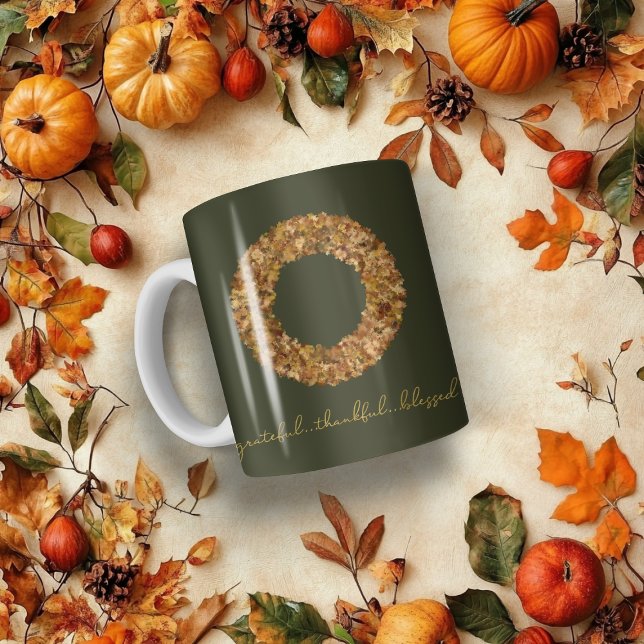 Mug Serment Rustique D'Automne Merci Gratuit Béni (Rustic Autumn Wreath Thankful Grateful Blessed Coffee Mug)