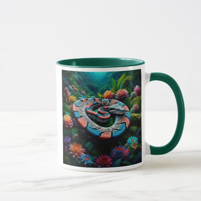 Mug Serpent coloré dans une jungle fleurie. (Droite)
