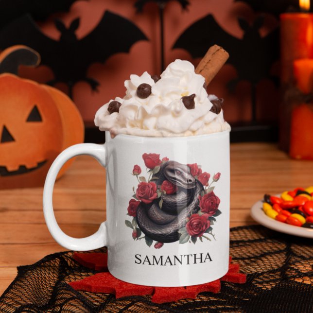 Mug Serpent noir en Rose Aquarelle Goth (Créateur téléchargé)