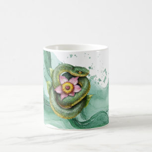 Mug Serpent Vert Fleur Rose