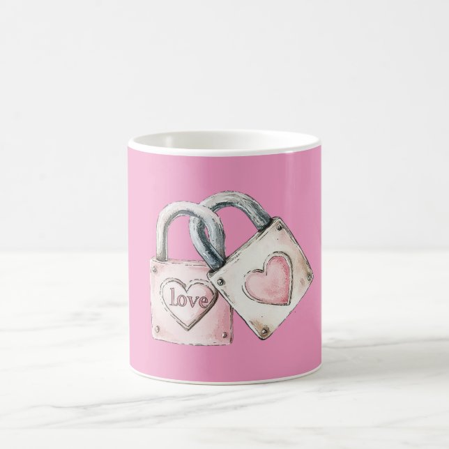 Mug Serrures de coeur d'amour de rougeur rose (Centre)