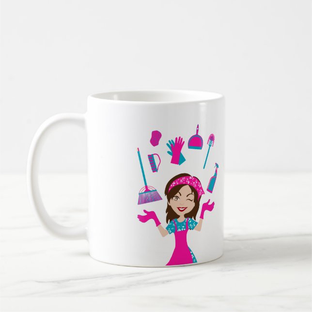 Mug Service de nettoyage de maison de dessin animé cou (Gauche)