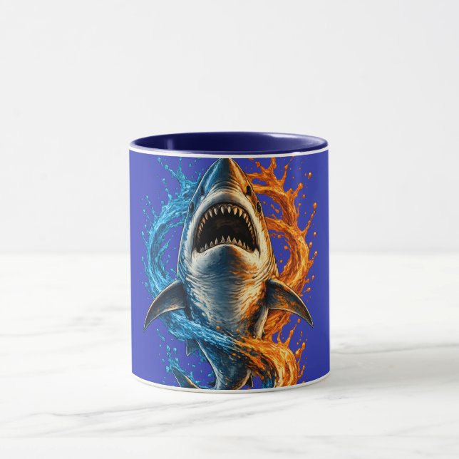 Mug Serviette de plage Requin Féroce – Océan Bleu & Or (Centre)