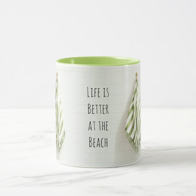 Mug Serviettes de plage à rayures vertes blanches (Centre)