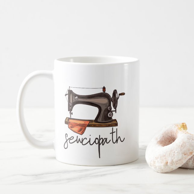 Mug Sewciopath Machine à coudre Drôle Citation Minimal (Avec donut)