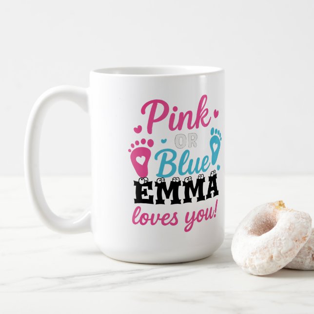 Mug Sexe personnalisé Révéler rose ou bleu bébé Showe (Avec donut)
