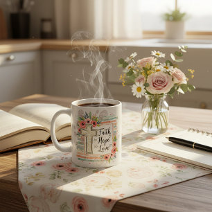 Mug Shabby Chic floral Foi Espoir Amour