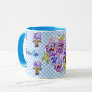 Mug Shabby Pansy Floral Bleu En vichy Fleurs Filles