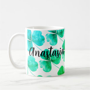 Mug Shamrock irlandais Vert bleu aquarelle Nom personn