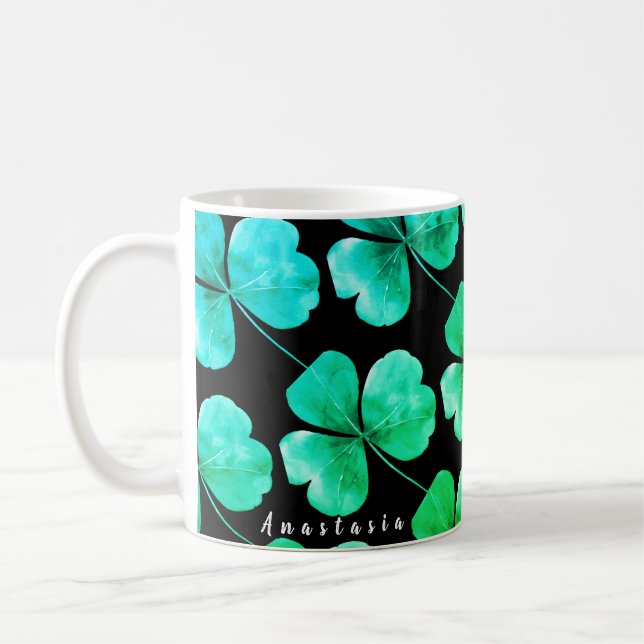 Mug Shamrock irlandais Vert bleu aquarelle Nom personn (Gauche)
