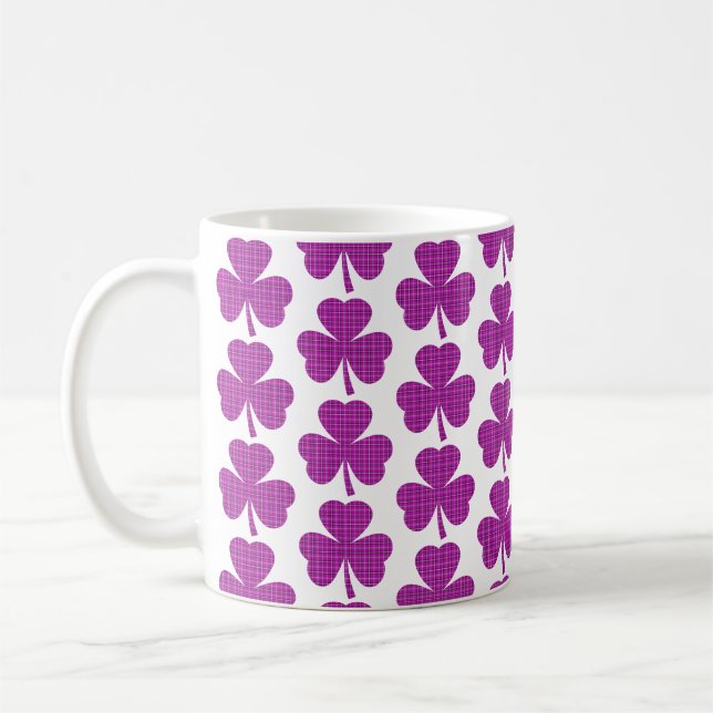 Mug Shamrock Shape Plaid Pink Purple (Gauche)