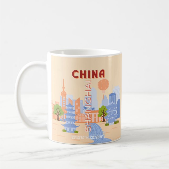 Mug Shanghai Chine Rétro Pastel Art de Voyage (Gauche)